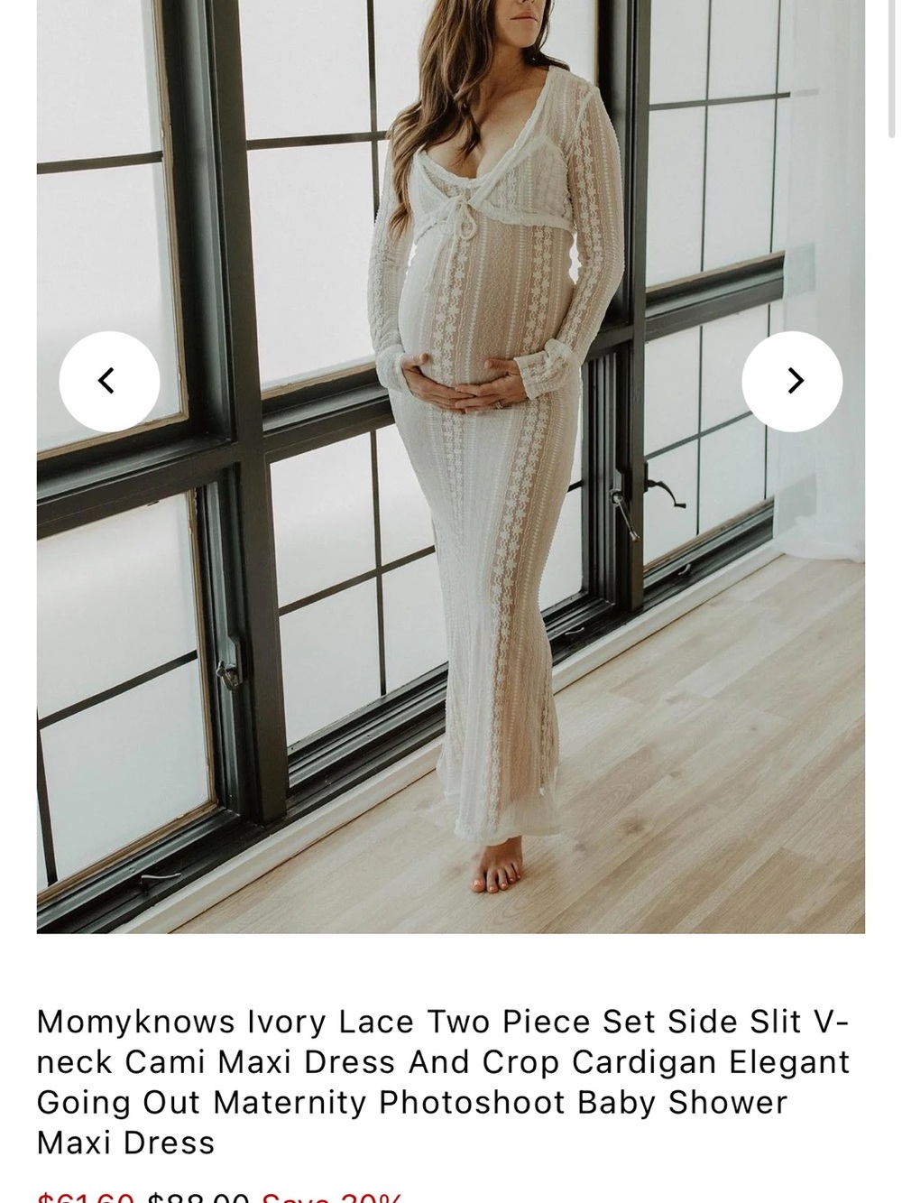 Mommyknows Ivory Lace Maternity Maxi Dress with Crop Cardigan